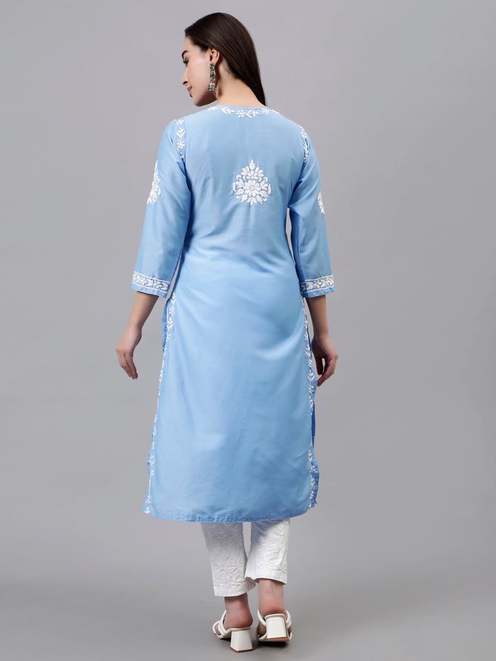 Blue-Musli-Hand-Embroidered-Lucknowi-Chikankari-Kurti