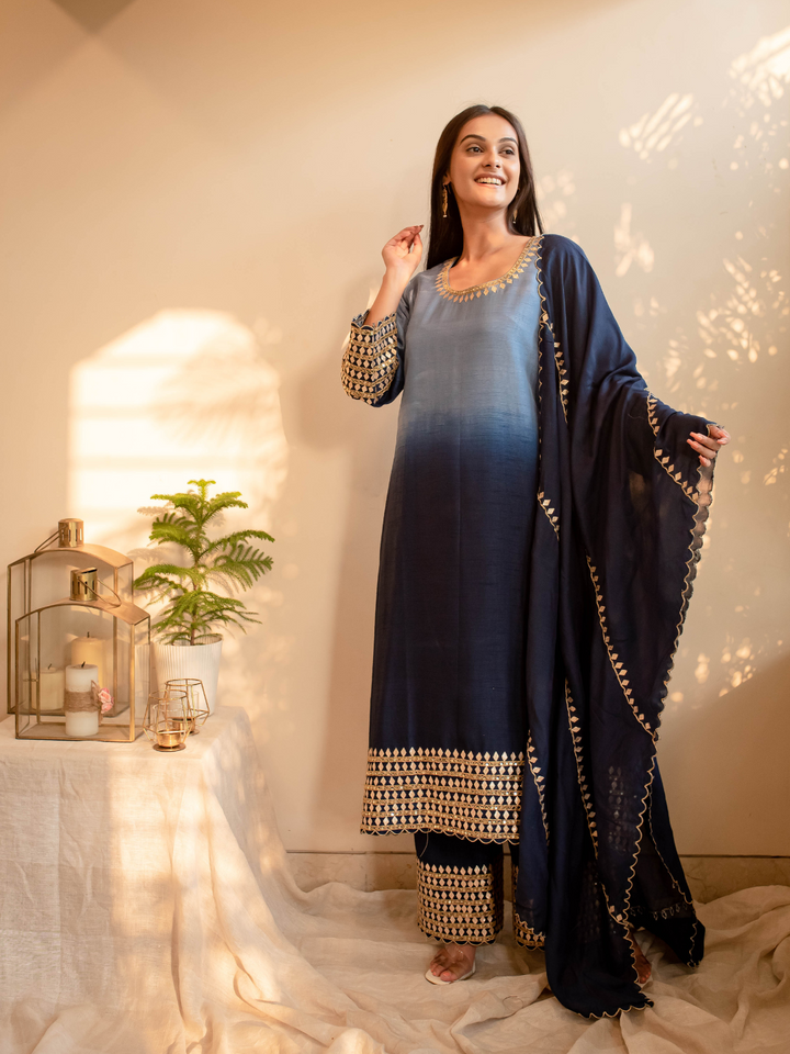 Blue-Ombre-Silk-Kurta-Set-with-Gota-Patti-&-Zari-Work