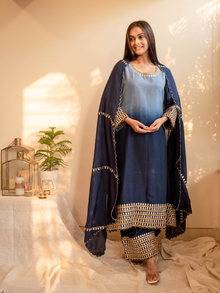 Blue-Ombre-Silk-Kurta-Set-with-Gota-Patti-&-Zari-Work