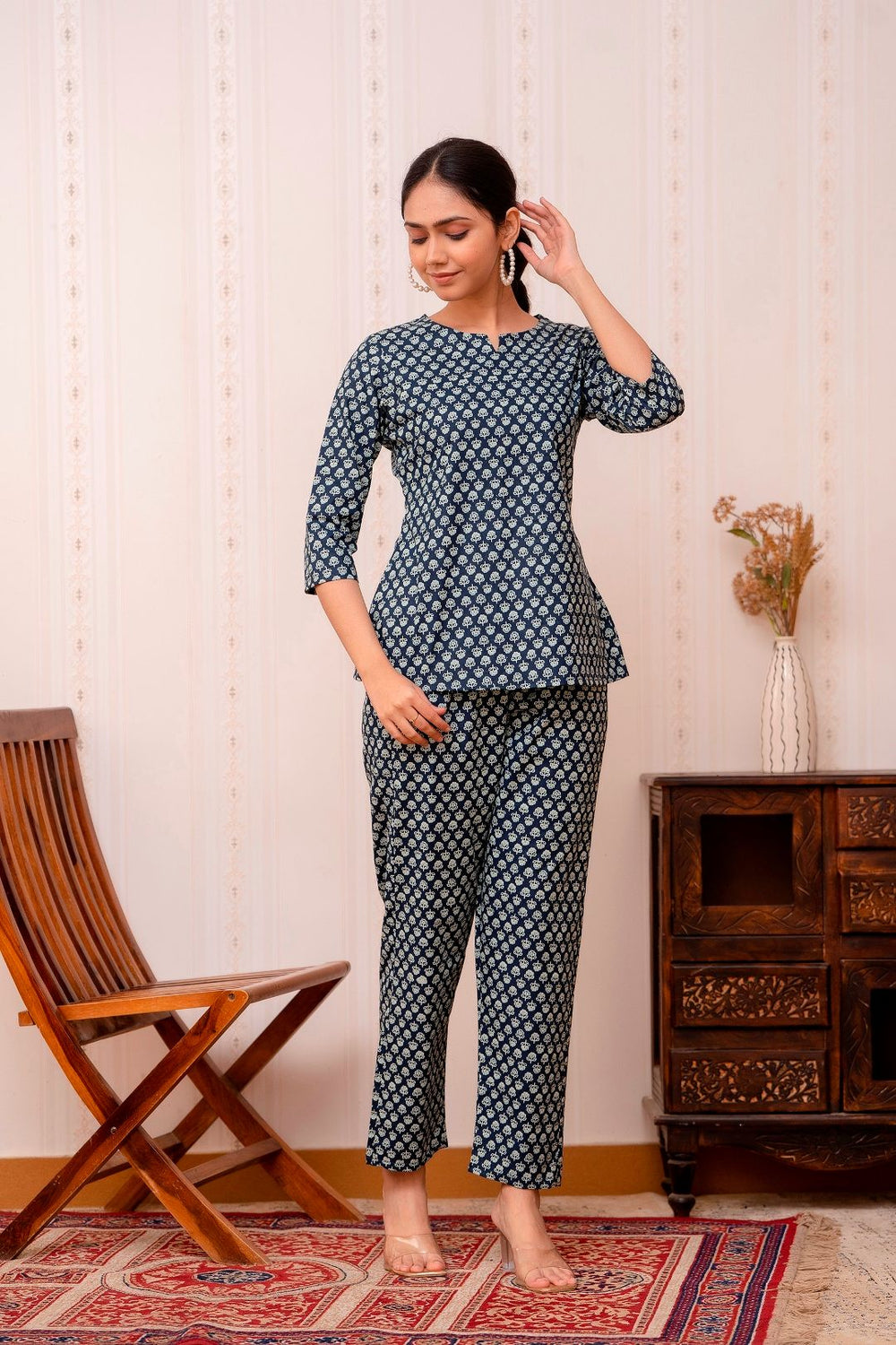 Blue-Printed-A-line-Cotton-Night-Suit