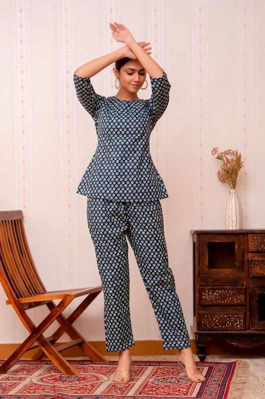 Blue-Printed-A-line-Cotton-Night-Suit