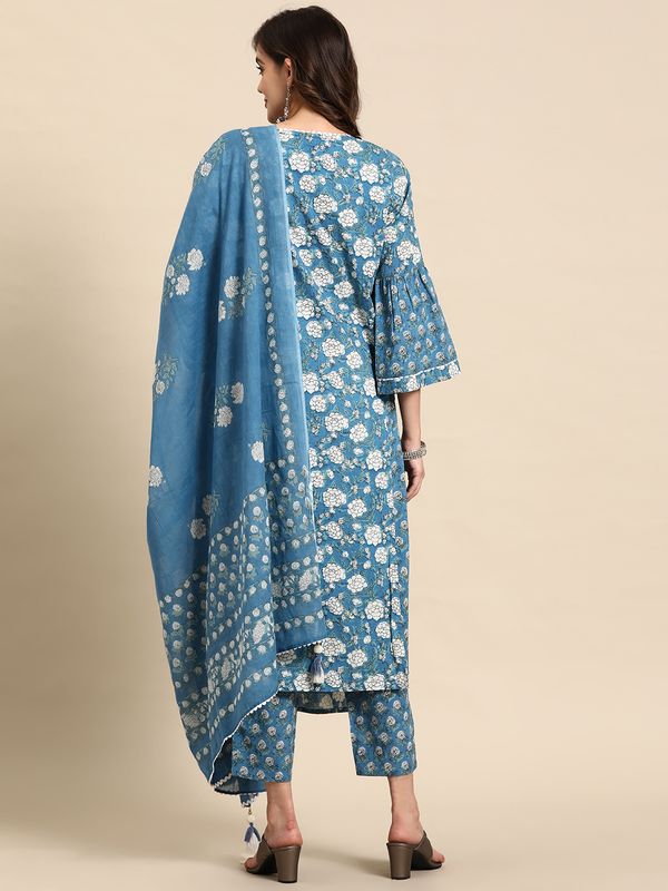 Blue-Printed-Regular-Thread-Work-Cotton-3-Piece-Kurta-Set