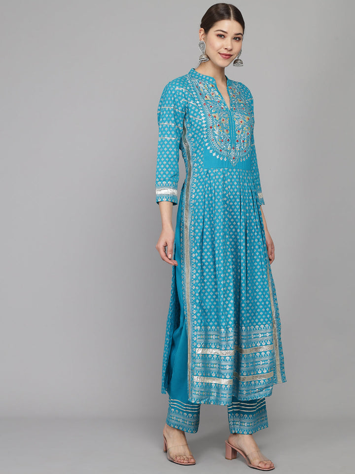Blue Rayon Kurta With Trousers With Dupatta