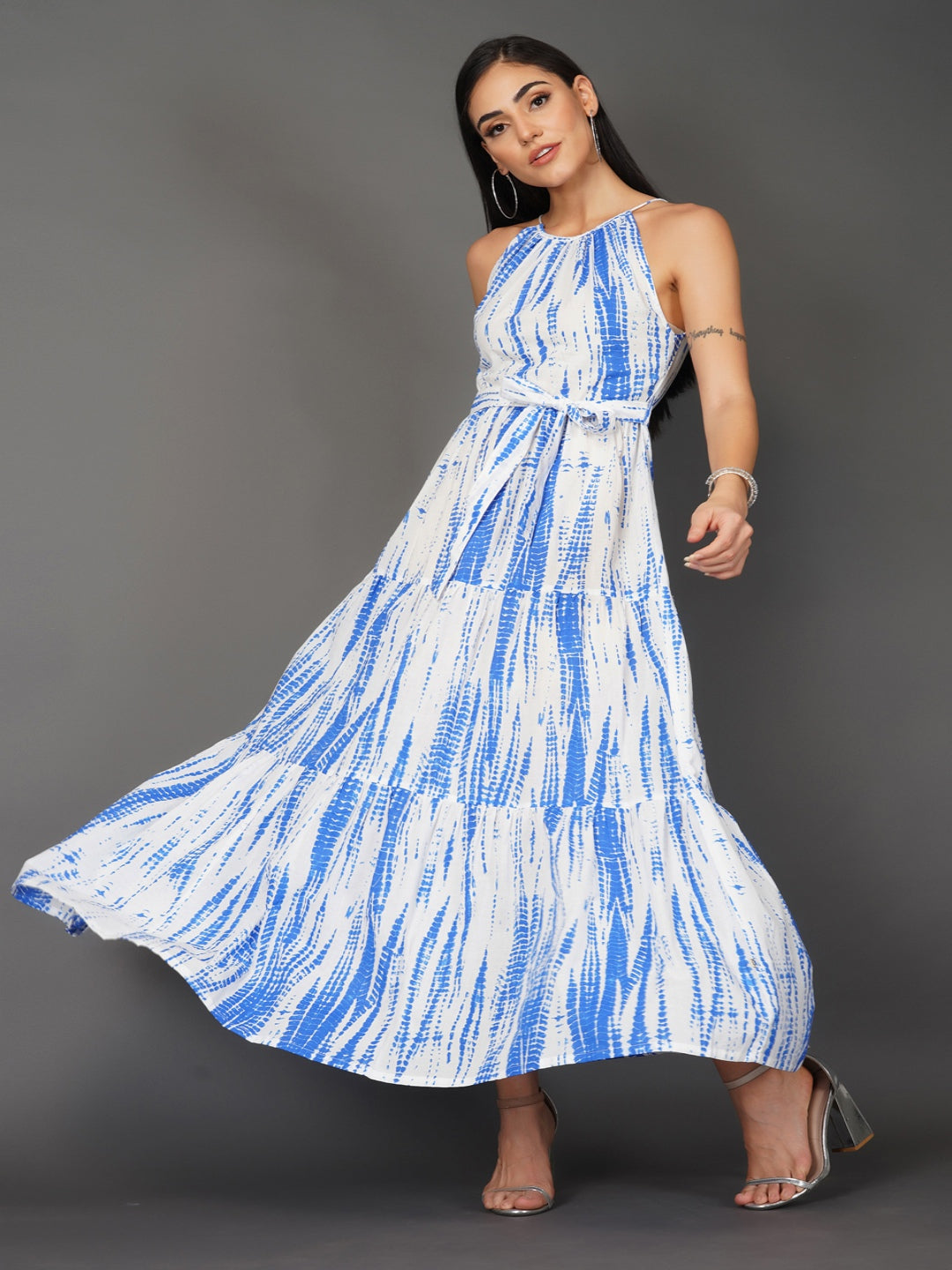 Blue-Shibori-Print-Tiered-Dress