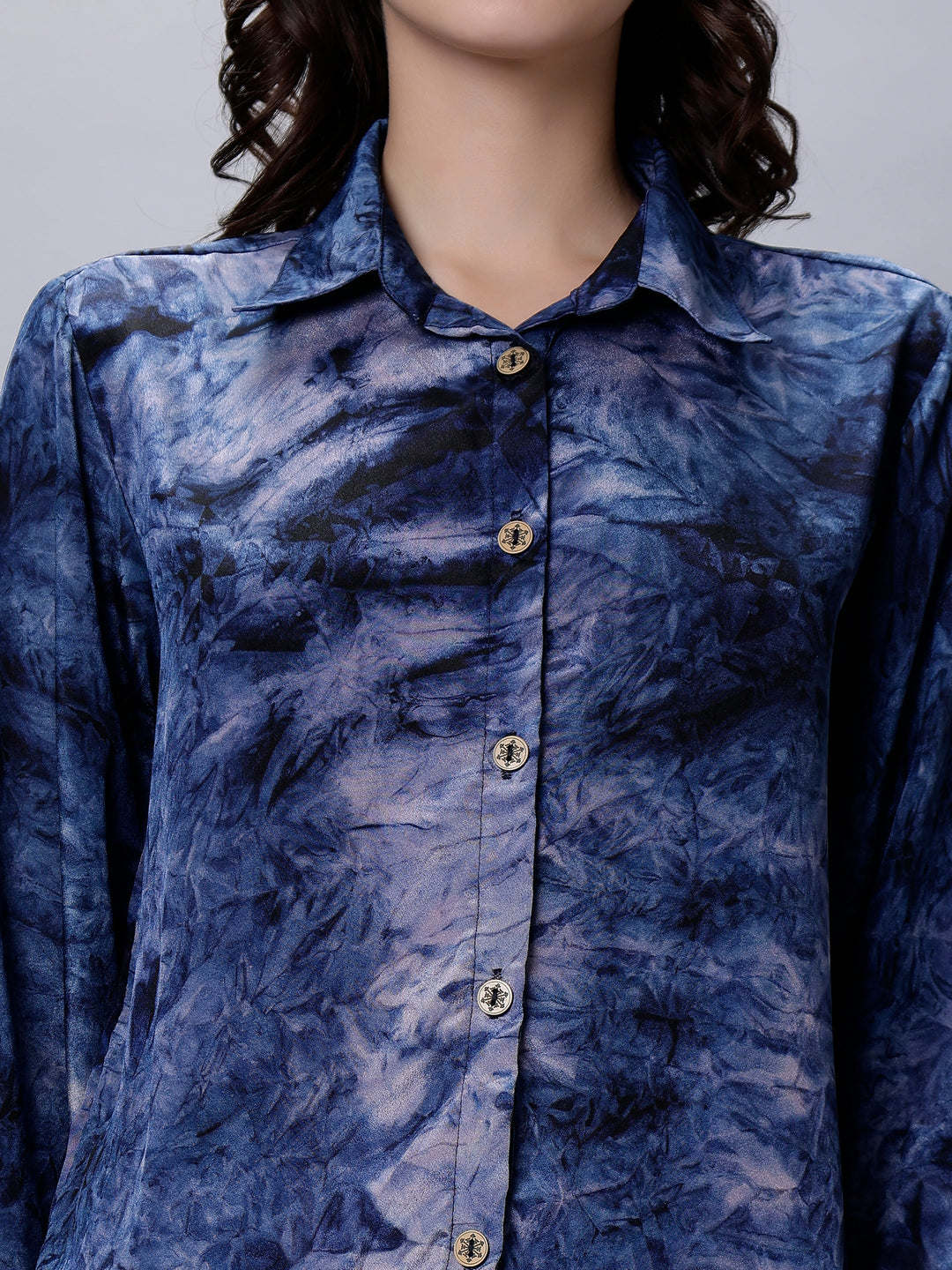 Blue Silk Crepe Tie-Dye Digital Printed Shirt