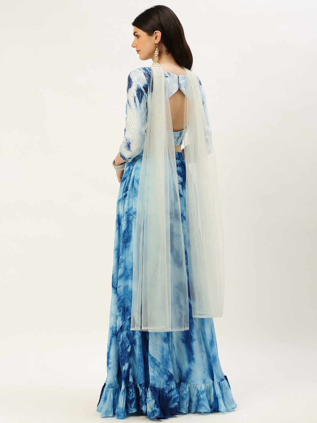 Blue Tie-Dye Chinon Sequin Embroidered Lehenga Set