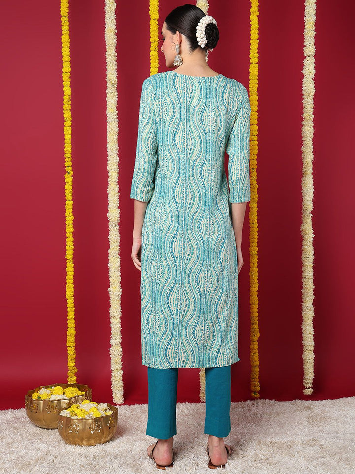 ZERESOUQ-Blue-Viscose-Rayon-Abstract-Printed-Straight-Kurta