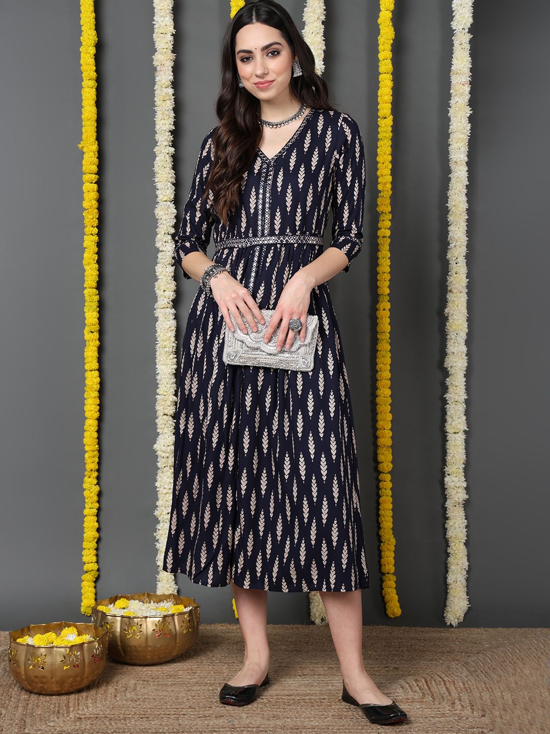 ZERESOUQ-Blue-Viscose-Rayon-Ethnic-Motifs-Printed-A-Line-Kurta