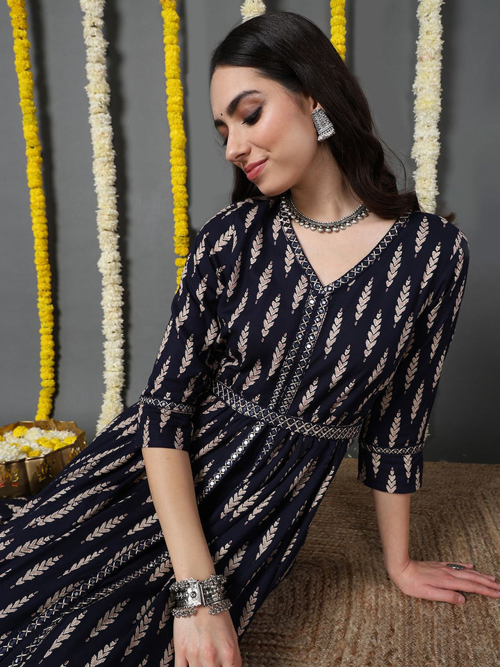 ZERESOUQ-Blue-Viscose-Rayon-Ethnic-Motifs-Printed-A-Line-Kurta