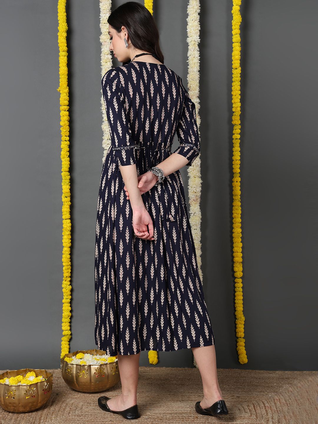 ZERESOUQ-Blue-Viscose-Rayon-Ethnic-Motifs-Printed-A-Line-Kurta