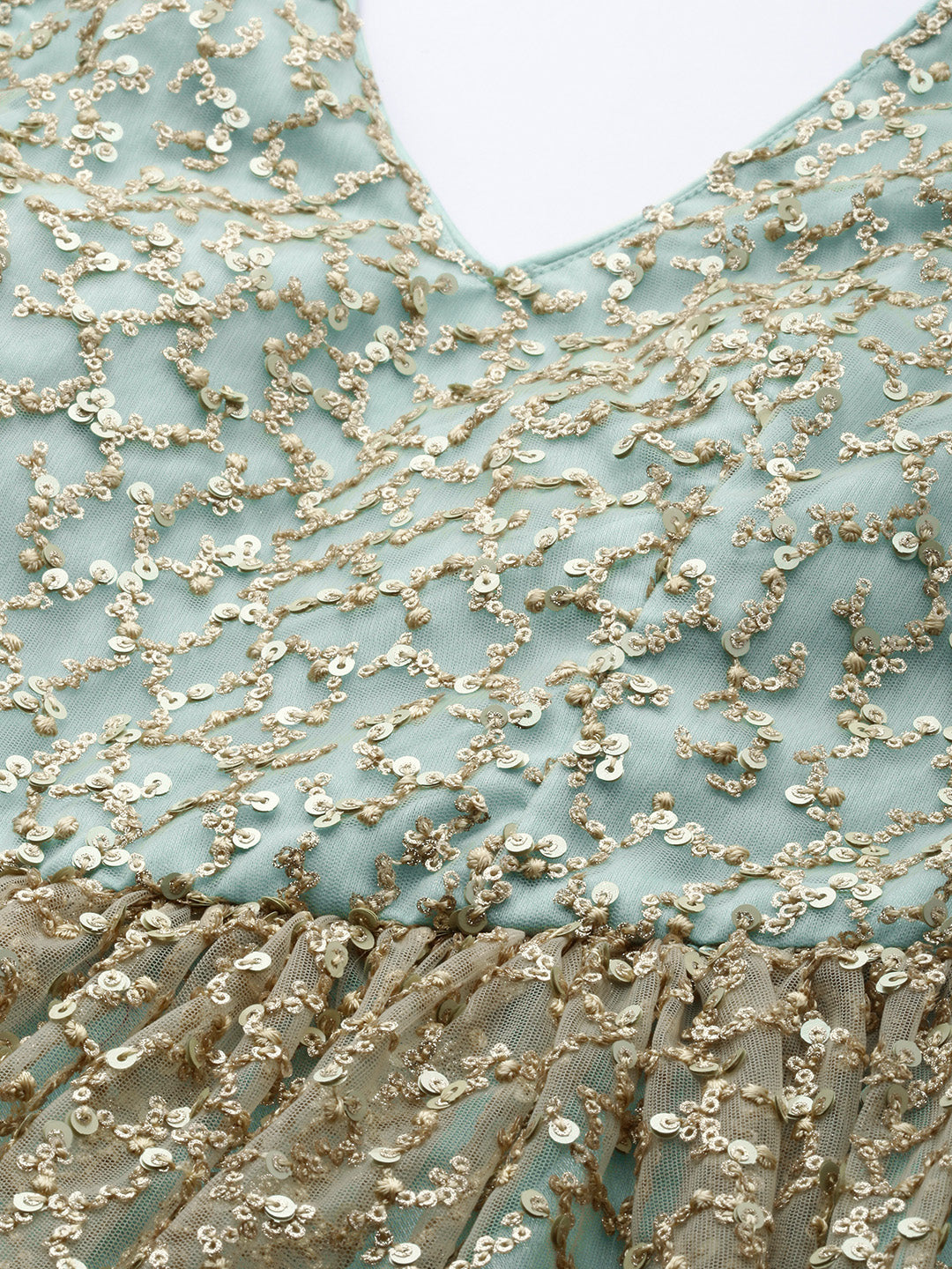 Blue-&-Beige-Embroidered-V-Neck-Bridal-Gown