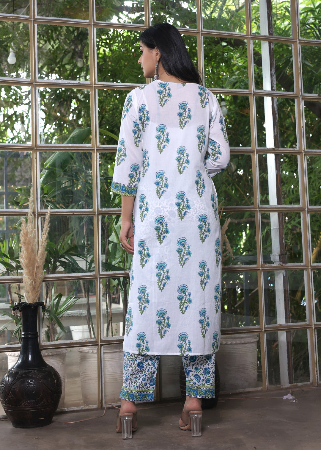 Blue & White Cotton Hand Block Print Kurta Set