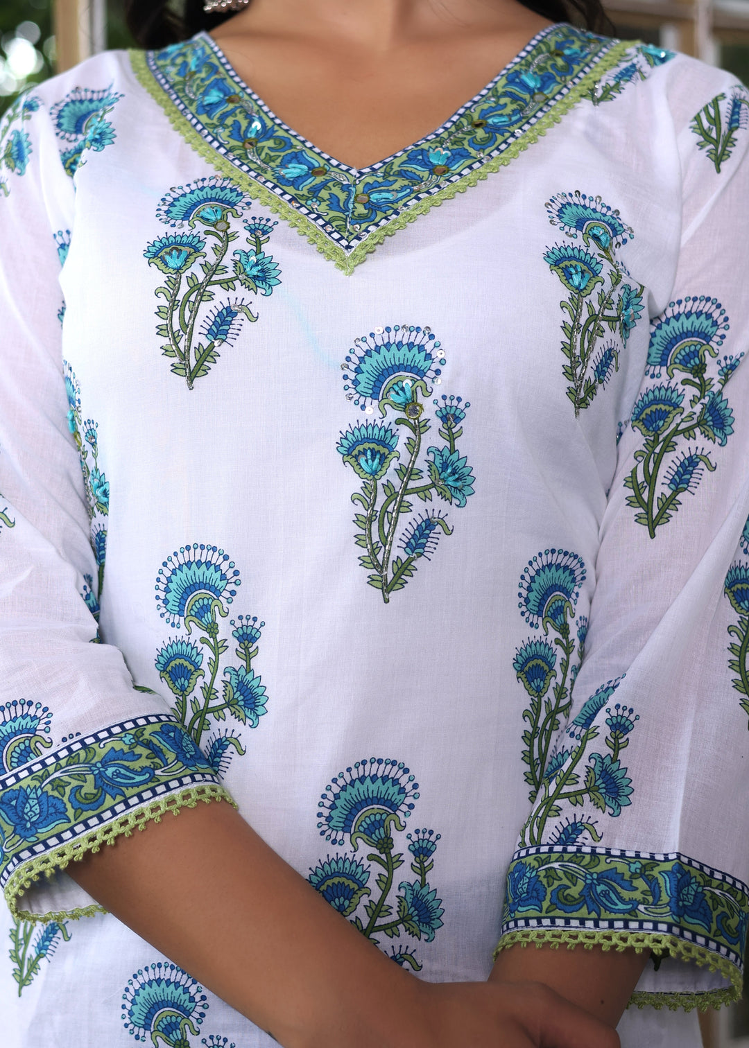 Blue & White Cotton Hand Block Print Kurta Set