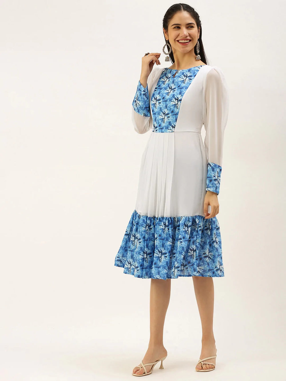 Blue-&-White-Digital-Printed-Dress