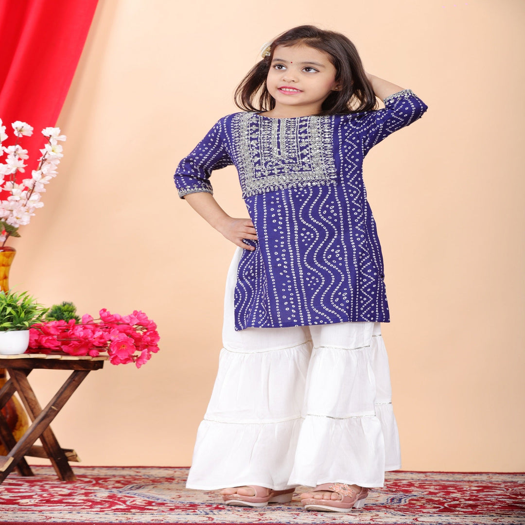 Blue & White Rayon Embroiderd Sharara Set