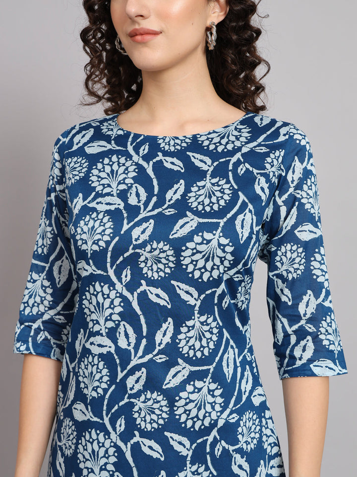 Blue & white Cotton A-Line Printed Dress