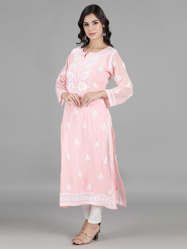 Blush Pink Georgette Chikan Kurta with Slip