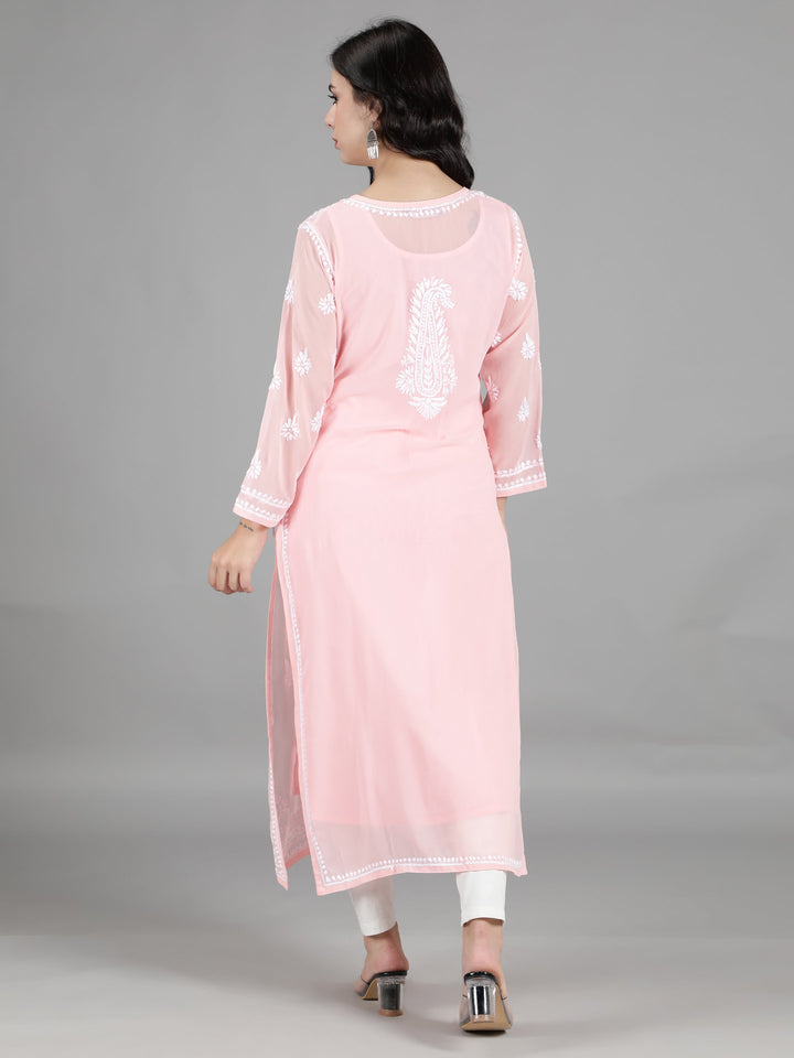 Blush Pink Georgette Chikan Kurta with Slip