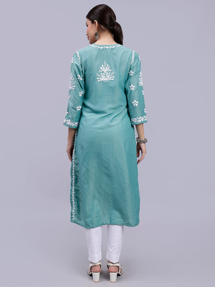 Bottle Green Muslin Handwoven Chikankari Kurti