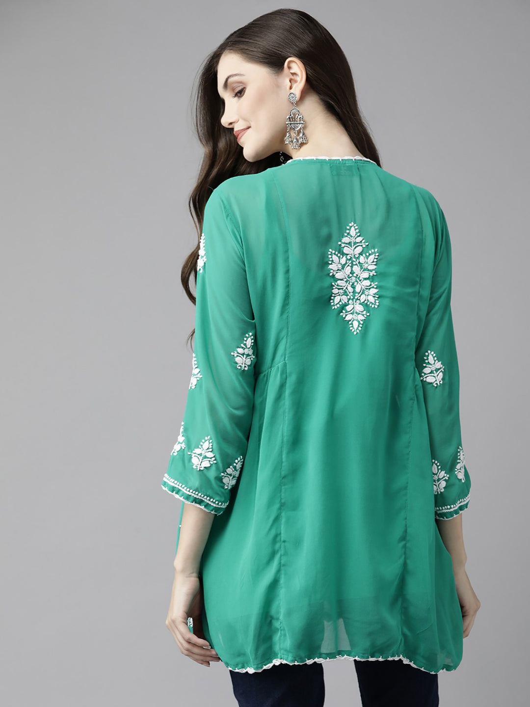 Bottle-Green-Chikankari-Kurti-With-Slip