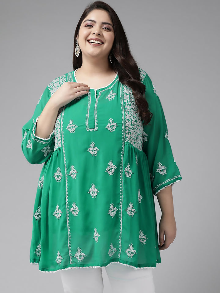 Bottle-Green-Chikankari-Kurti-With-Slip