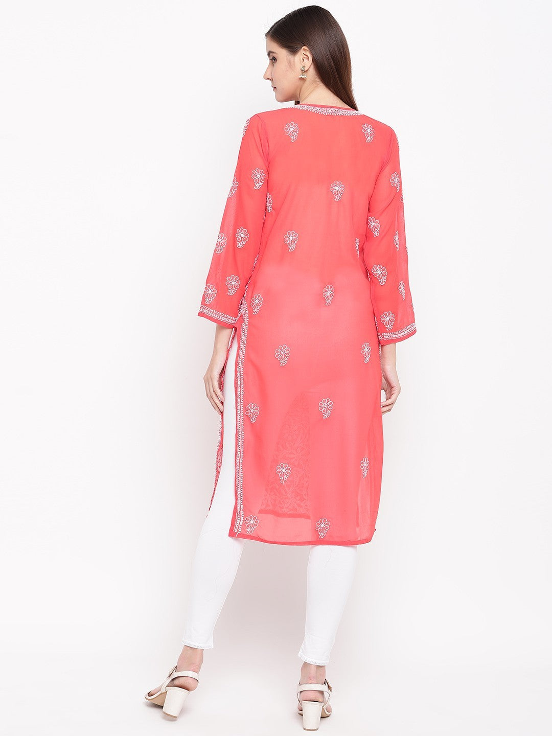 Brick-Red-Georgette-Lucknowi-Chikankari-Kurta