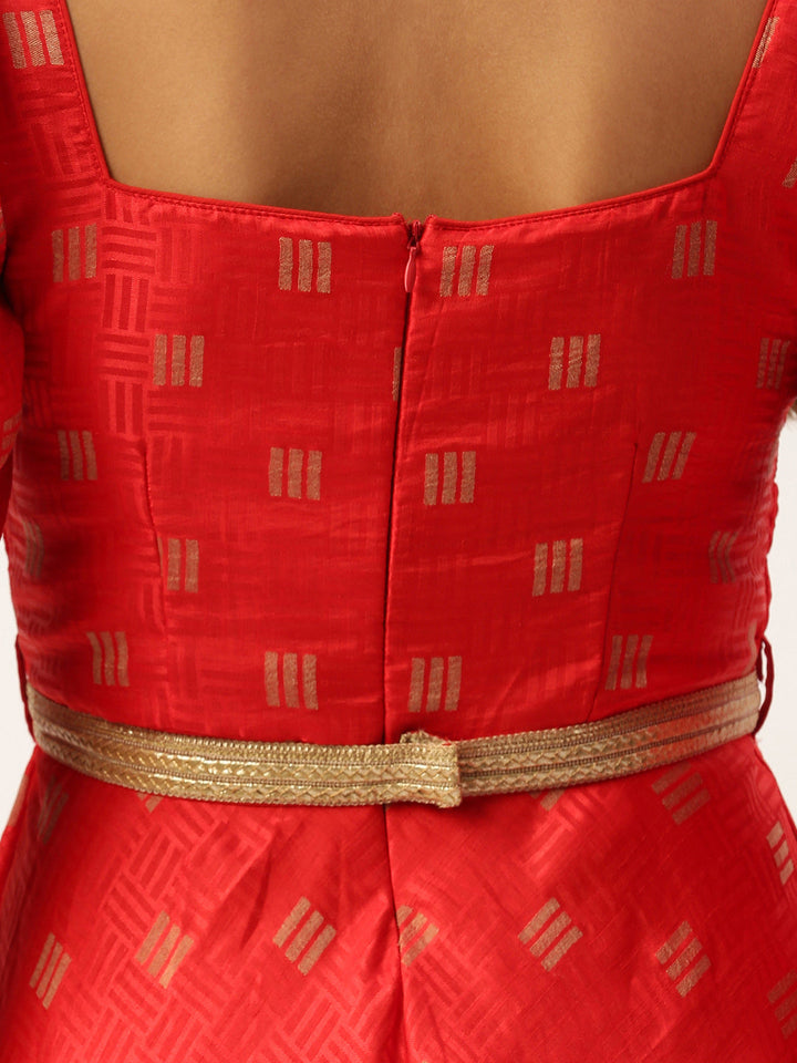 Bright Red Art Silk Floor Length Maxi Dress