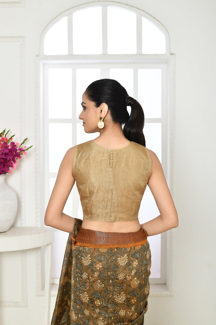 Bronze Golden Sleeveless Designer Blouse