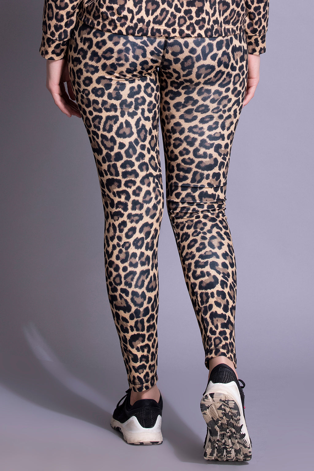 Brown High-Rise Animal Print Active Tights with Side Pocket