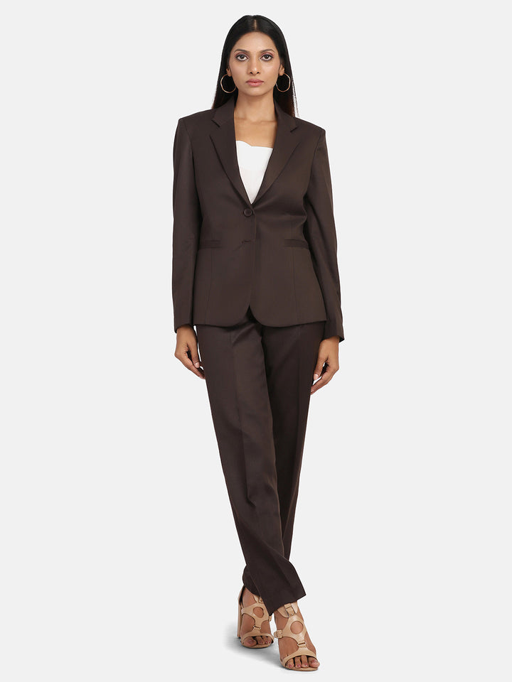 Brown Poly Cotton Suit With Pant