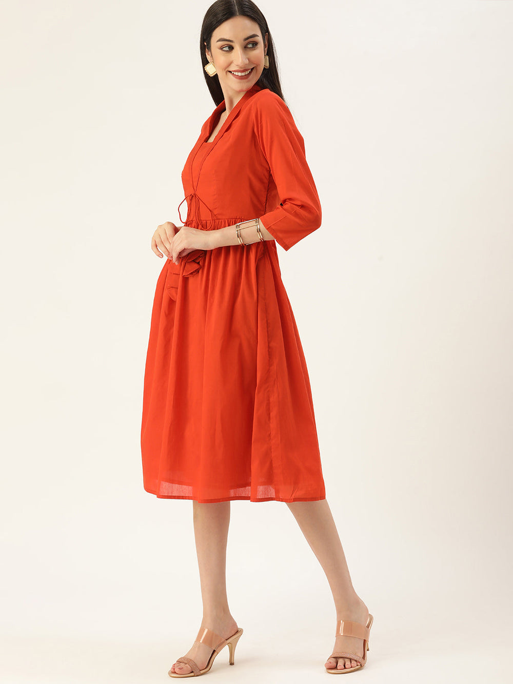 Brown-TENCEL-Collar-Neck-Dress