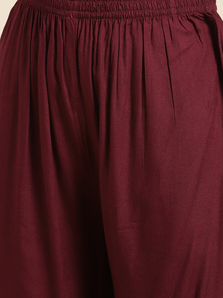 Burgundy Printed Mirror Work Kurta Set & Dupatta