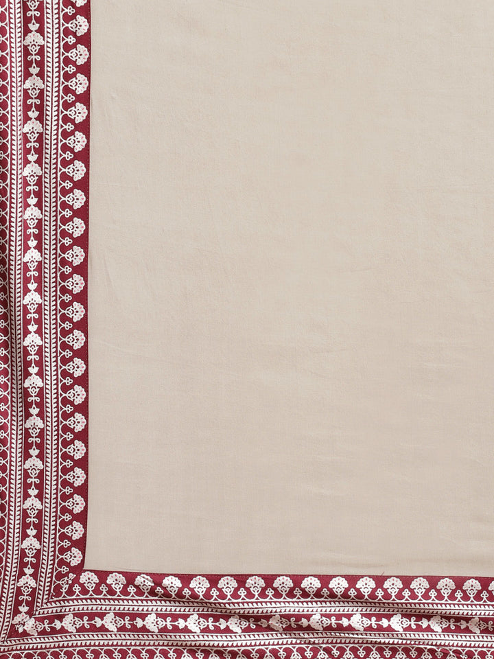 Burgundy Printed Mirror Work Kurta Set & Dupatta