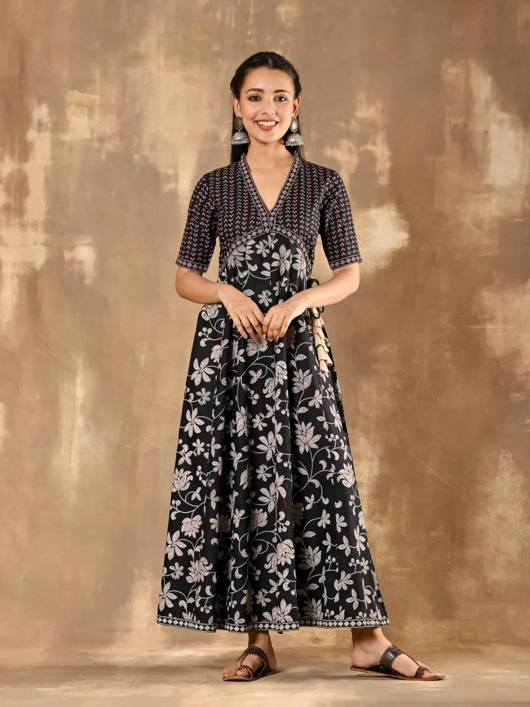 Black-Bandhani-Inspired-Floral-Dress