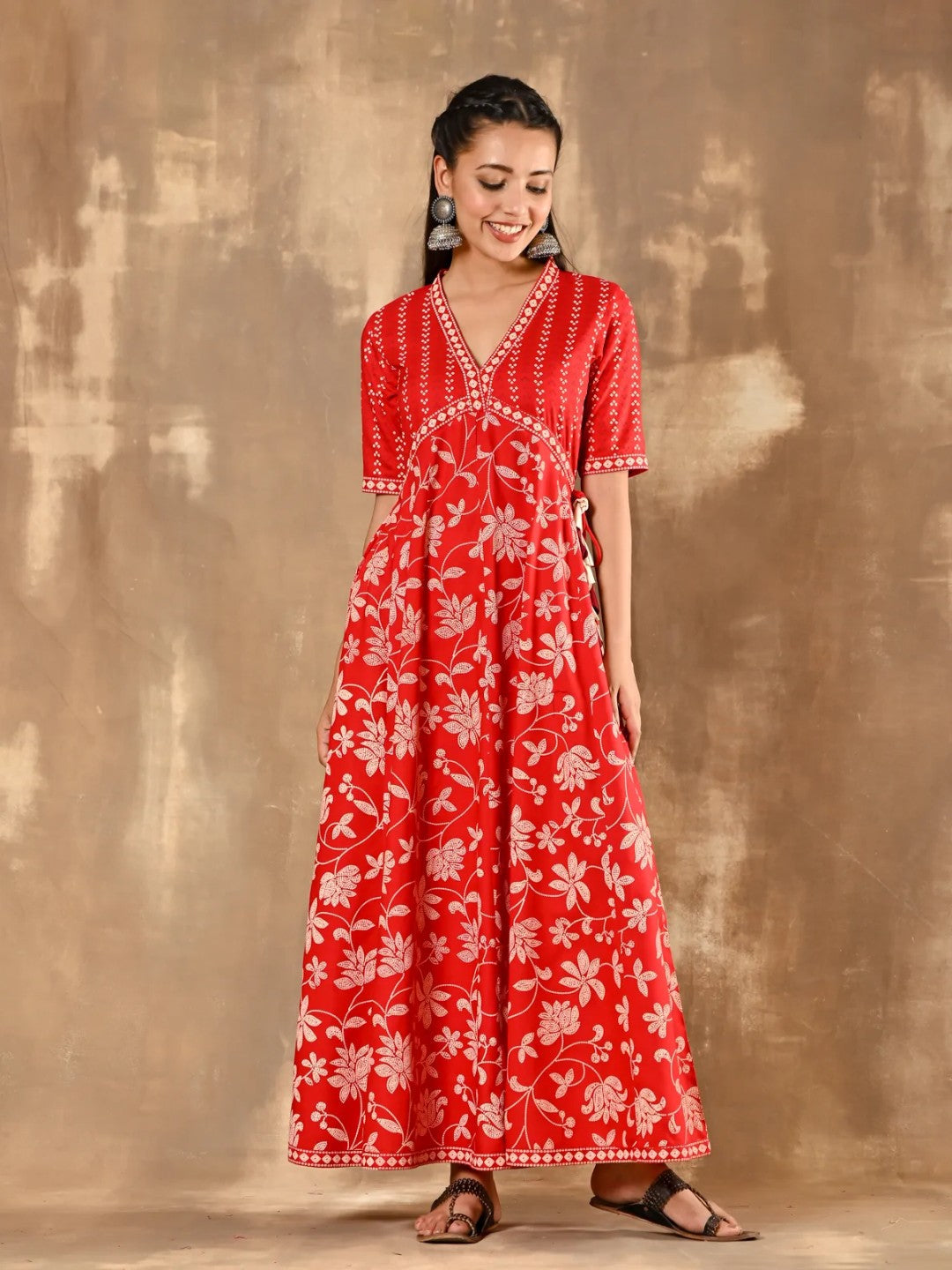 Red-Bandhani-Inspired-Flora-Dress