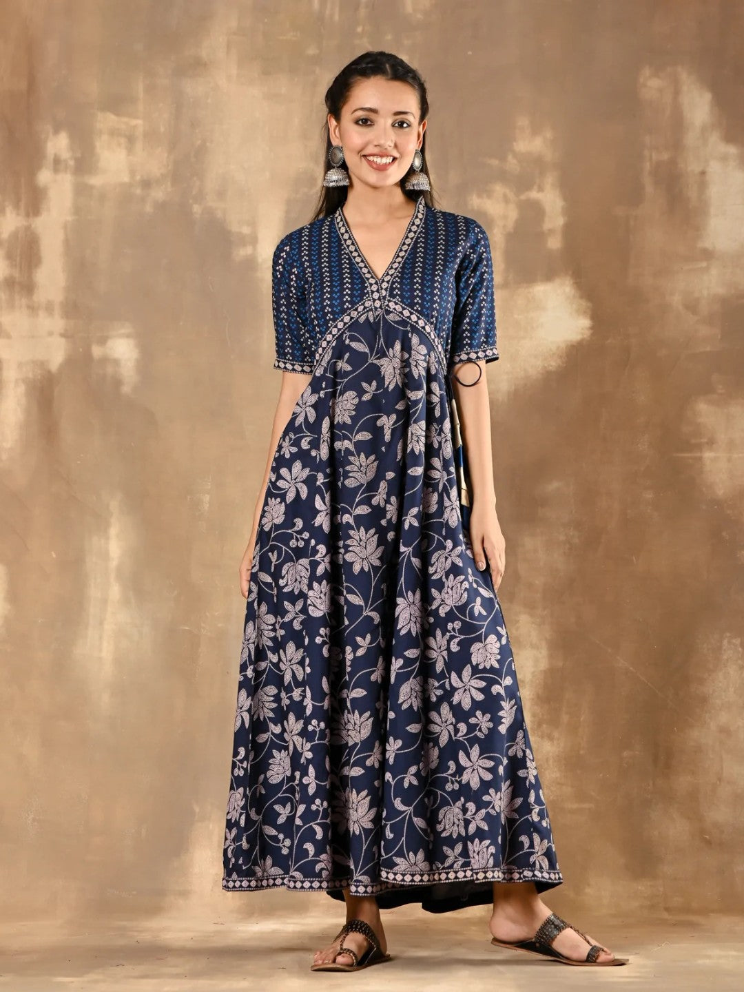 Indigo-Bandhani-Inspired-Floral-Dress