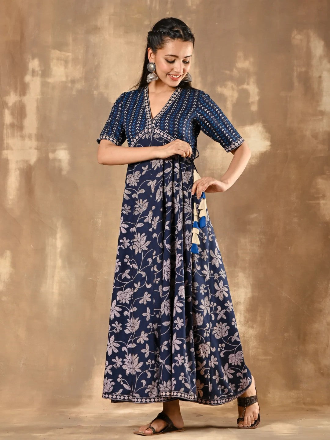 Indigo-Bandhani-Inspired-Floral-Dress