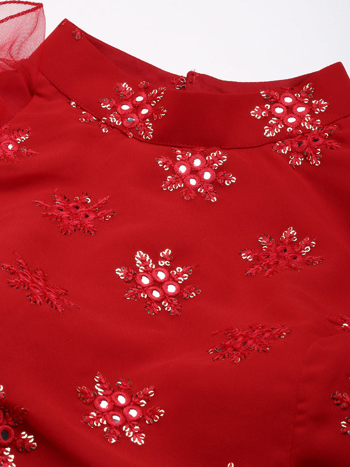 Cardinal Red Georgette Draped Lehenga Set