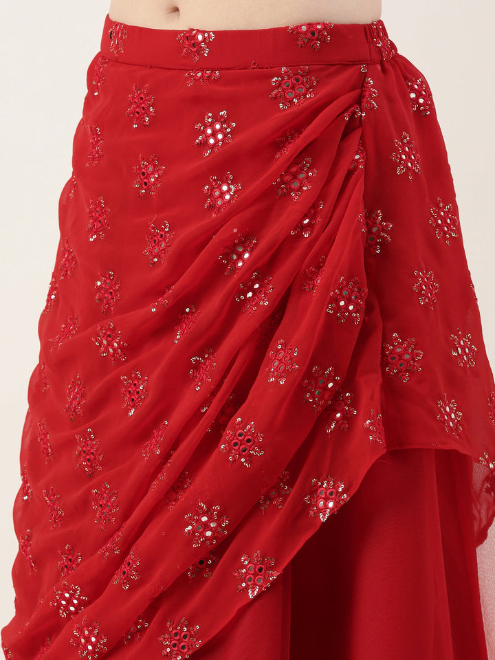 Cardinal Red Georgette Draped Lehenga Set