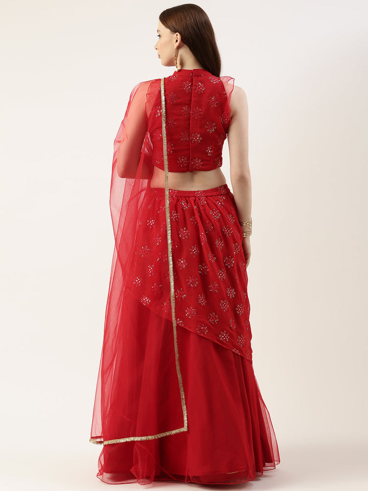 Cardinal Red Georgette Draped Lehenga Set