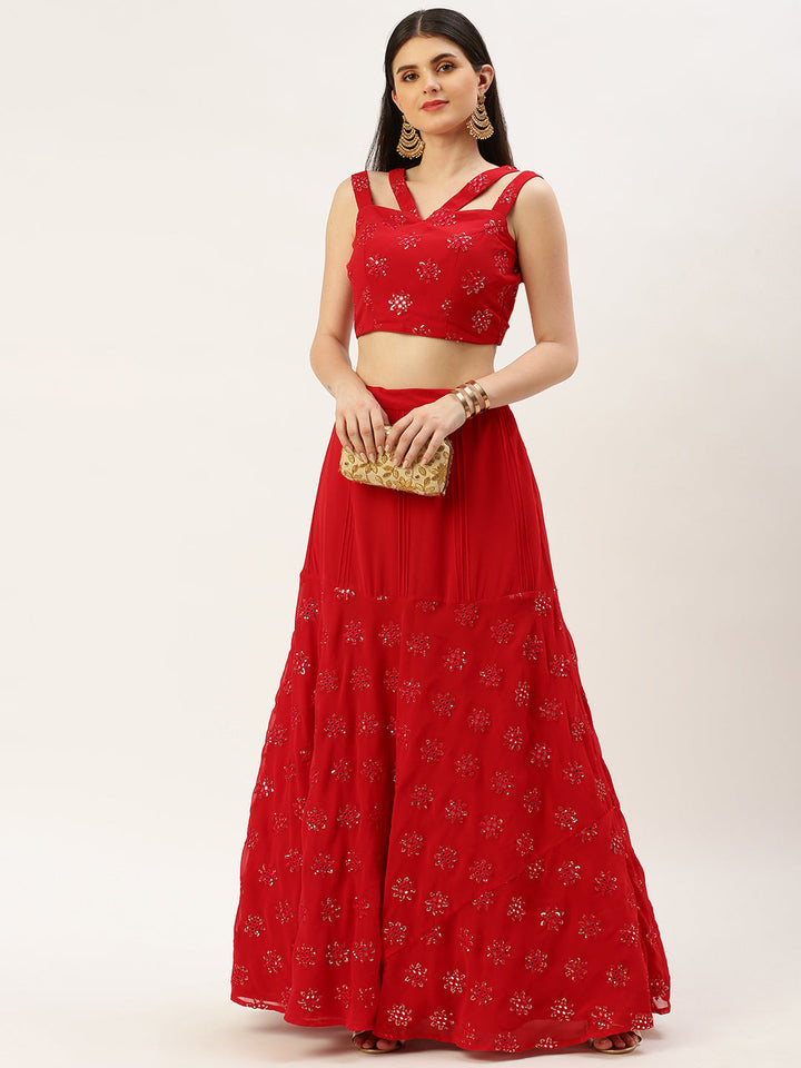 Cardinal Red Georgette Embroidered Co-Ord Set