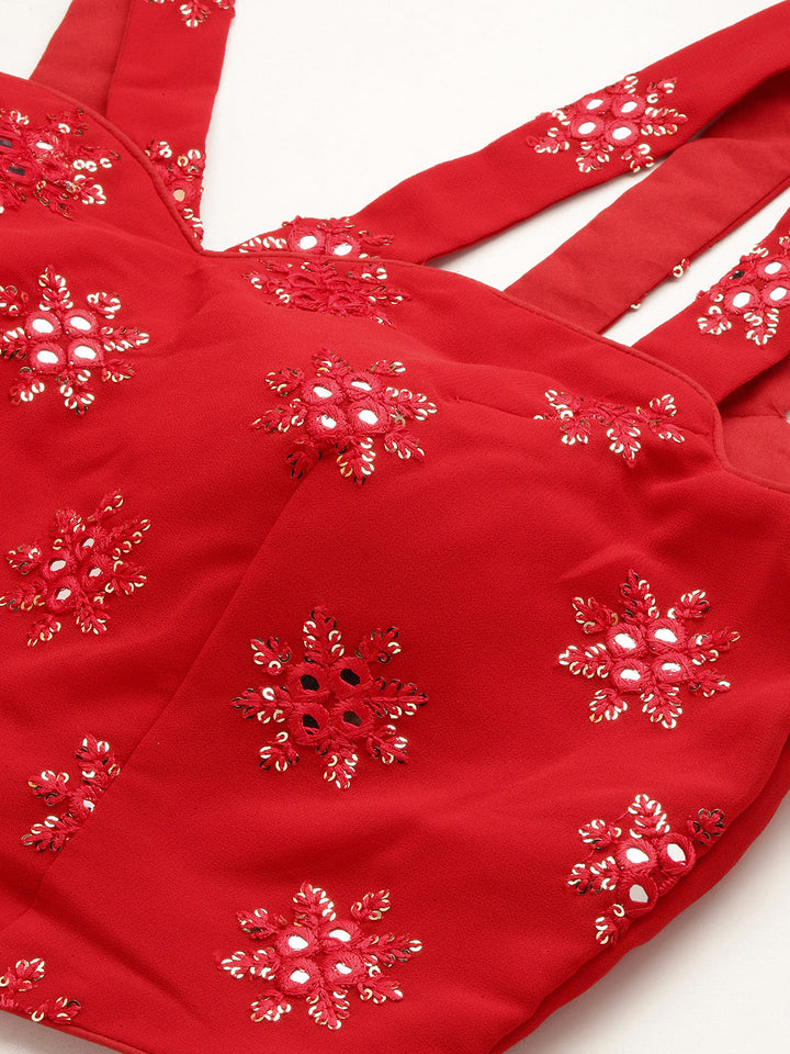 Cardinal Red Georgette Embroidered Co-Ord Set