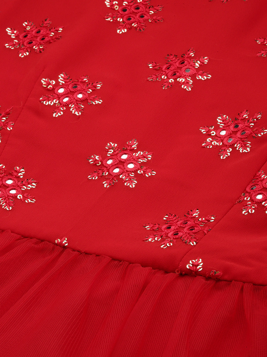 Cardinal-Red-Georgette-Halter-Neck-Net-Dress