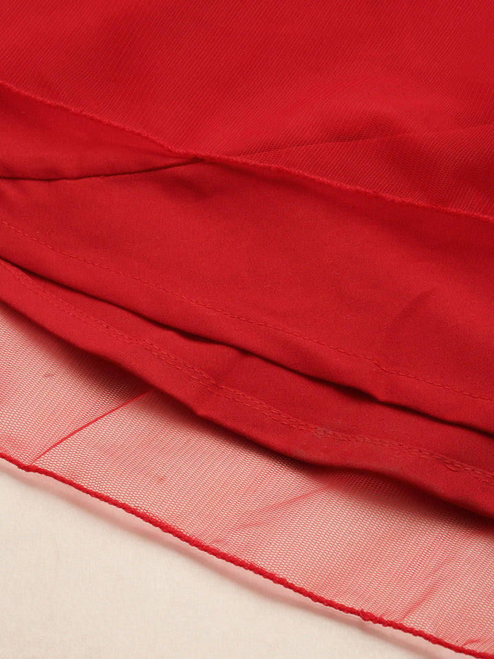 Cardinal-Red-Georgette-Halter-Neck-Net-Dress