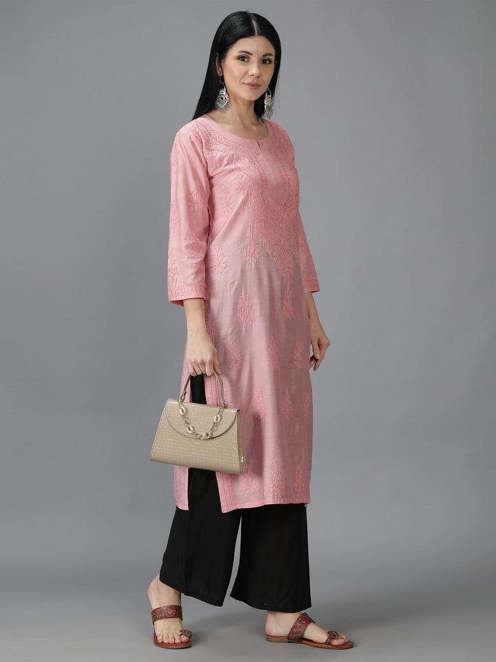 Carnation-Pink-Chanderi-Chikankari-Kurta