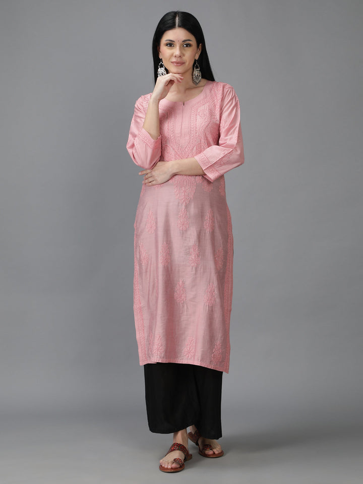 Carnation-Pink-Chanderi-Chikankari-Kurta