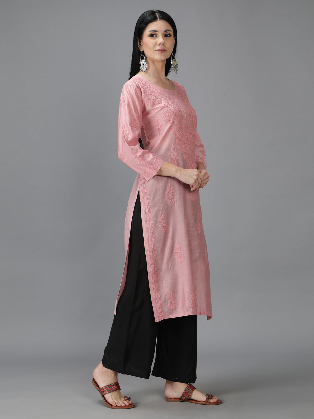 Carnation-Pink-Chanderi-Chikankari-Kurta