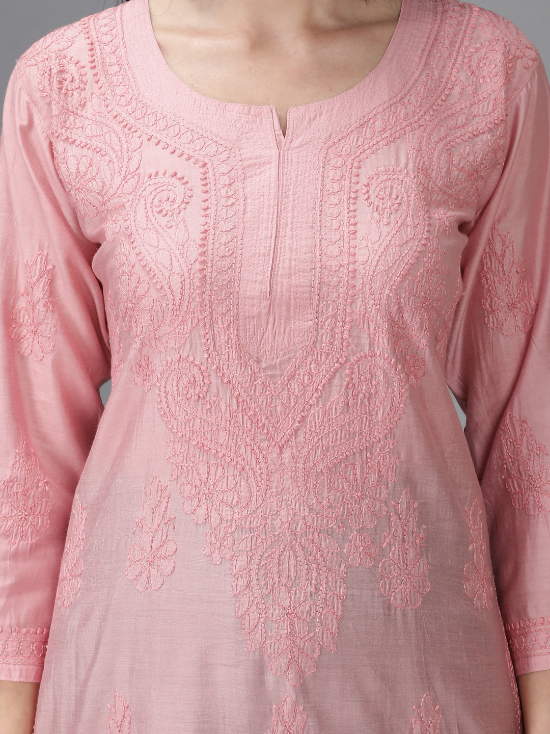 Carnation-Pink-Chanderi-Chikankari-Kurta