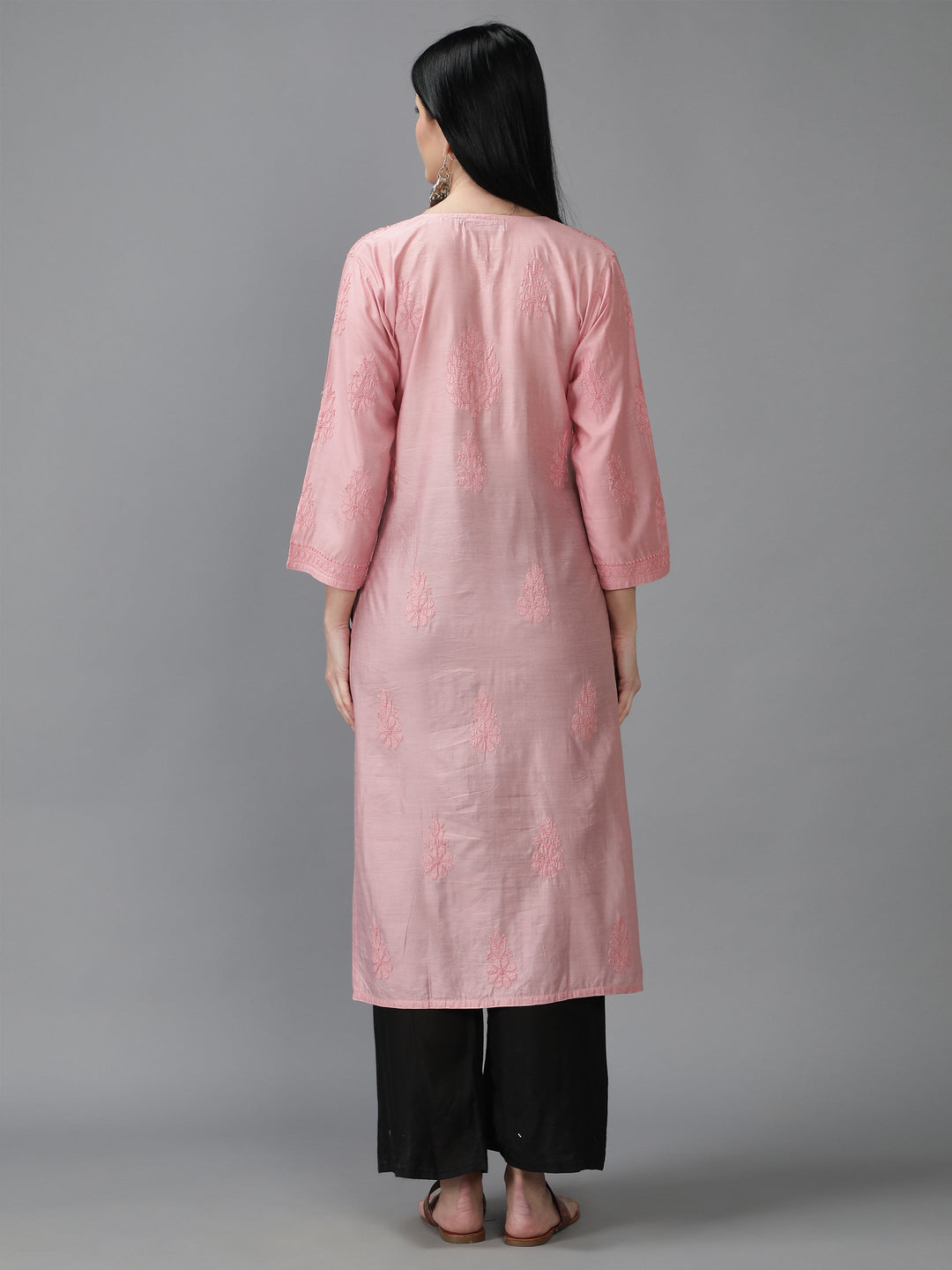 Carnation-Pink-Chanderi-Chikankari-Kurta