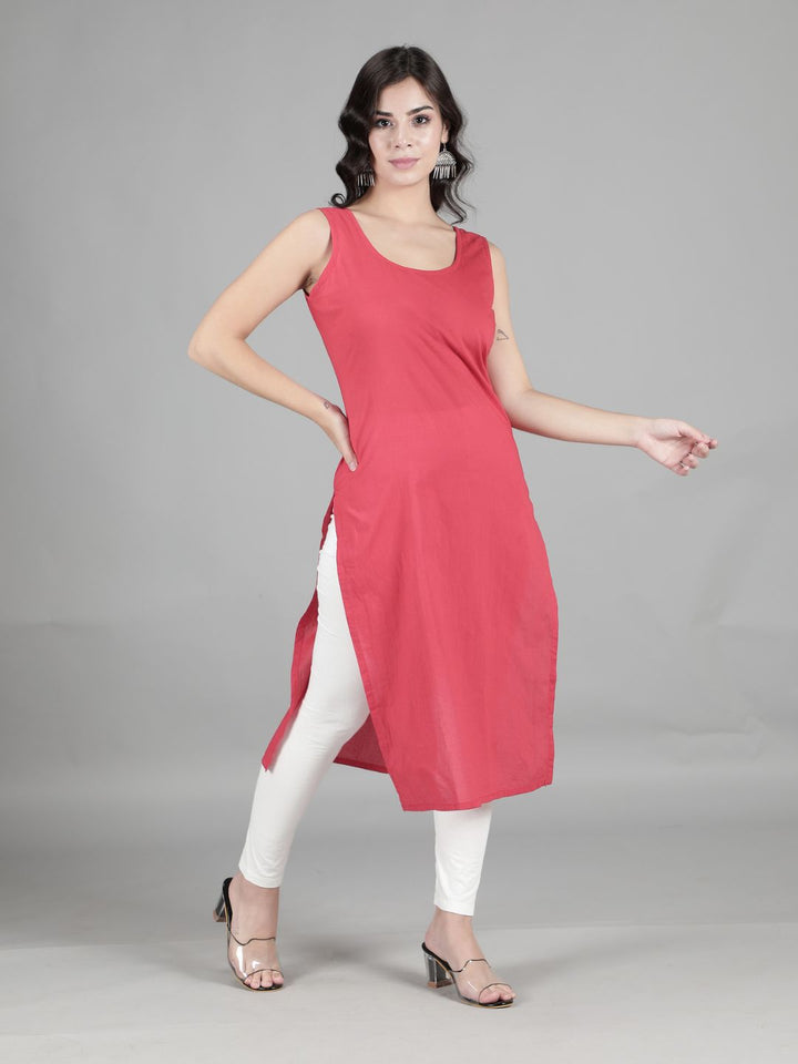 Carrot Pink Cotton Long Slip for Chikan Kurta